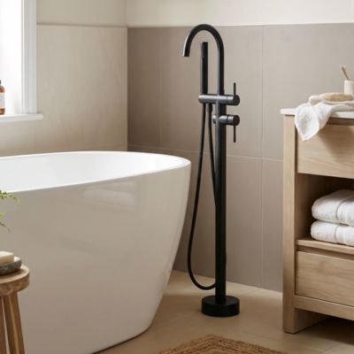 Colonne de baignoire îlot + flexible + douchette, noir mat, GoodHome Owens