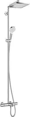 Colonne de bain/douche thermostatique avec pommeau + douchette 2 jets + flexible + barre réglable, chrome, Hansgrohe Crometta E