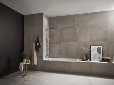 Colonne de bain/douche thermostatique avec pommeau + douchette 2 jets + flexible + barre réglable, chrome, Hansgrohe Crometta E