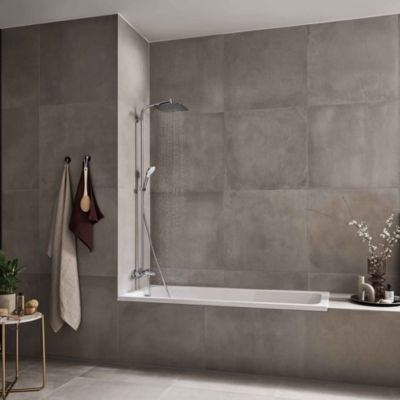Colonne de bain/douche thermostatique avec pommeau + douchette 2 jets + flexible + barre réglable, chrome, Hansgrohe Crometta E