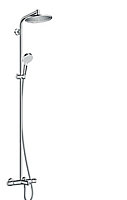 Colonne de bain/douche thermostatique avec pommeau + douchette 2 jets + flexible + barre réglable, chrome, Hansgrohe Showerpipe Crometta S 240