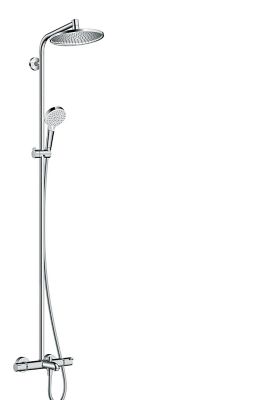 Colonne de bain/douche thermostatique avec pommeau + douchette 2 jets + flexible + barre réglable, chrome, Hansgrohe Showerpipe Crometta S 240
