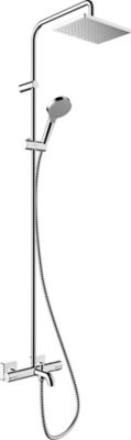 Colonne de bain/douche thermostatique avec pommeau + douchette 2 jets + flexible + barre réglable, chrome, Hansgrohe Vernis Shape