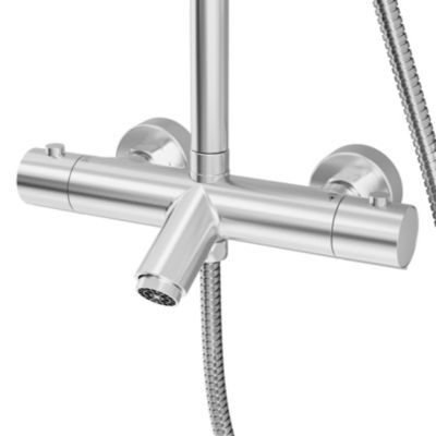 Colonne de bain/douche thermostatique avec pommeau, douchette 3 jets, flexible, barre réglable, chrome, GoodHome Anika