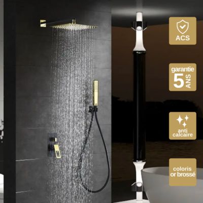 Colonne de Douche anti-calcaire Encastrée Noir Mat et Or Brillant IMEX SUECIA BDC032-6NGOLD