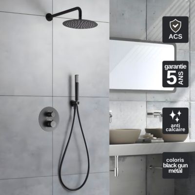 Colonne de Douche anti-calcaire Encastrée Thermostatique Black Gun Métal IMEX LINE GTD038/BGM