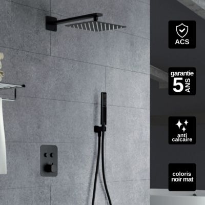 Colonne de Douche anti-calcaire Encastrée Thermostatique Noir Mat IMEX MADEIRA GTM021/NG