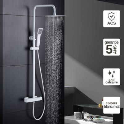 Colonne de Douche anti-calcaire Thermostatique Blanc Mat IMEX ART BTAR025/BL