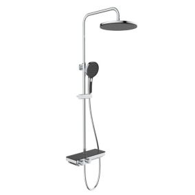 Colonne de douche avec douchette 3 jets, Mitigeur thermostatique, Barre réglable en hauteur, Noir/Chrome