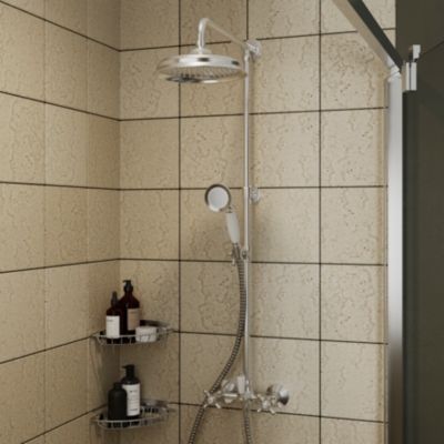 Colonne de douche avec mélangeur mécanique + douchette + flexible + barre réglable, chrome, GoodHome Etel