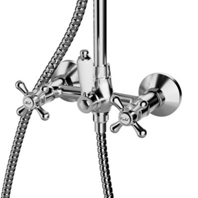 Colonne de douche avec mélangeur mécanique + douchette + flexible + barre réglable, chrome, GoodHome Etel
