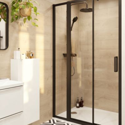 Colonne de douche avec mélangeur mécanique + douchette + flexible + barre réglable, chrome, GoodHome Etel