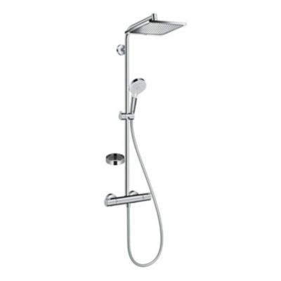 Colonne de douche avec mitigeur thermostatique + Douche de tête Crometta E 240 + Douchette 2 jets + Porte savon