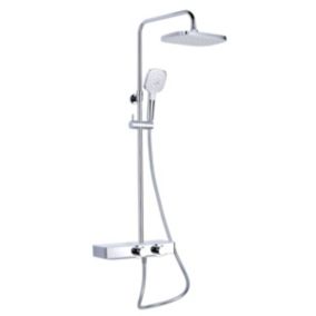 Colonne de douche avec mitigeur thermostatique, Tête de douche XXL 28.7cm, Barre réglable en hauteur, Blanc/Chrome (SATSSTHP)