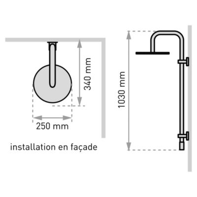 Colonne de douche classique à raccorder sur robinetterie avec pomme de tête, douchette et flexible, chrome Valentin Classic