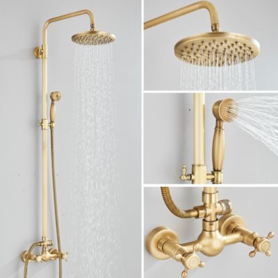 Colonne de douche doré brossé à effet pluie et douchette ergonomique