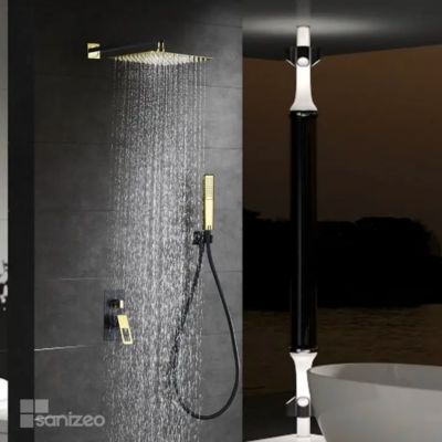 Colonne de Douche Encastrée Anti-Calcaire Noir Mat et Or Brillant IMEX SUECIA BDC032-6NGOLD