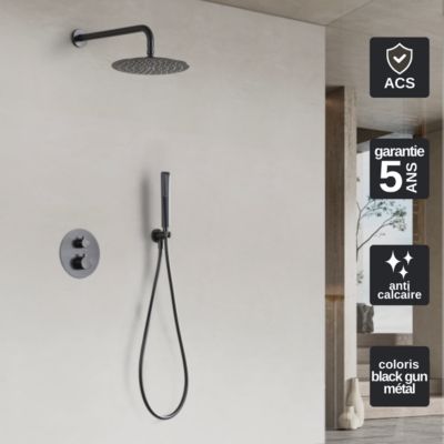 Colonne de Douche encastrée anti-calcaire Thermostatique Black Gun Métal IMEX NAPOLES GTN047/BGM