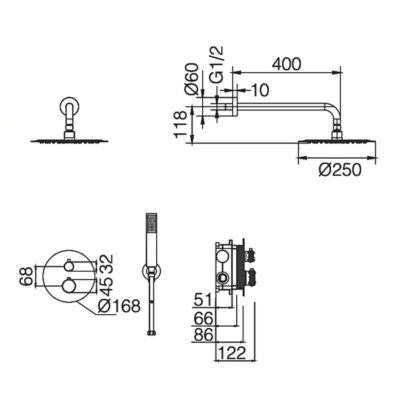 Colonne de Douche encastrée anti-calcaire Thermostatique Black Gun Métal IMEX NAPOLES GTN047/BGM