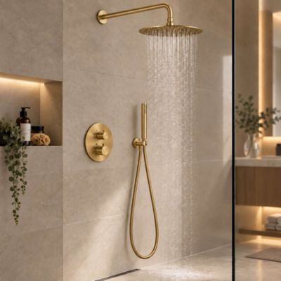 Colonne de douche encastrée avec mitigeur thermostatique 1 jet anti-calcaire - Or Brossé - IMEX MONZA