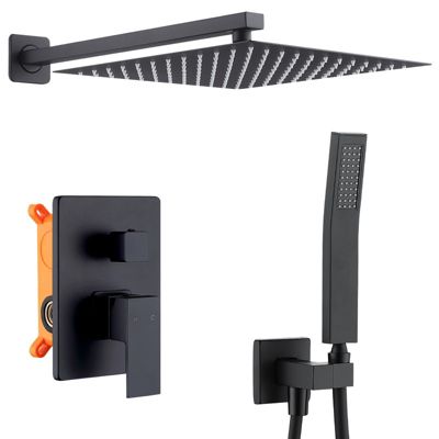 Colonne de Douche Encastrée Ensemble de Douche Mécanique avec Grande Tête Carrée 12 pouces, Système de Douche Encastrable Noir