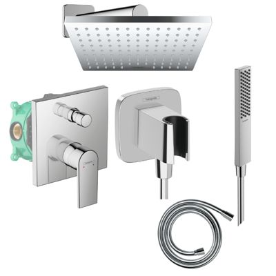 Colonne de douche encastrée mécanique HANSGROHE Vernis Shape Flexible Isiflex Douchette PulsifyE chromé