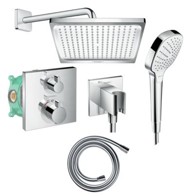 Colonne de douche encastrée thermostatique HANSGROHE Ecostat Square chromé