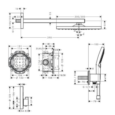 Colonne de douche encastrée thermostatique HANSGROHE ShowerSelect Square chromé