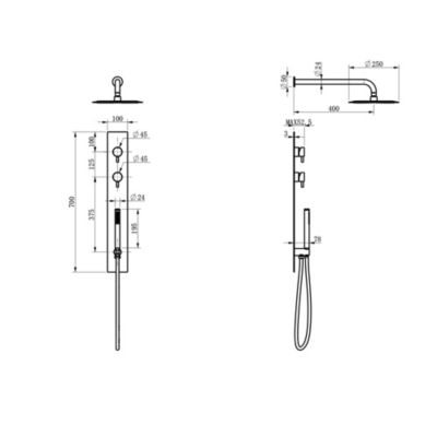 Colonne de douche encastrée thermostatique PURA acier brossé