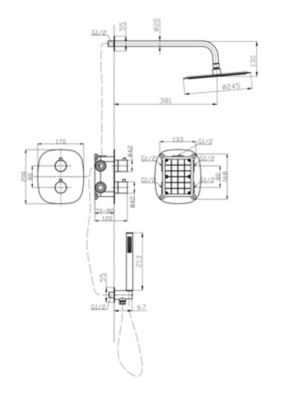 Colonne de douche encastrée thermostatique laiton brossé, Edouard Rousseau Wall