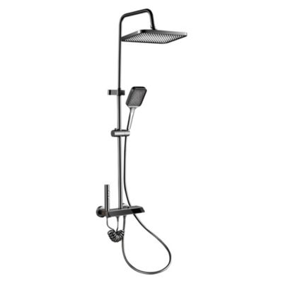Colonne de Douche gris , Commande Piano, Douche Pluie Carrée XXL 31x20, Douchette, Baignoire, Hauteur Réglable 80-120 cm