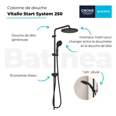 Colonne de douche GROHE Vitalio Start System 250 avec inverseur noir
