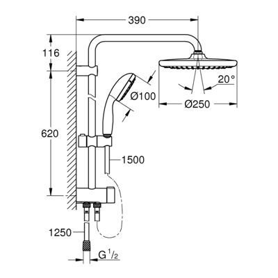 Colonne de douche GROHE Vitalio Start System 250 avec inverseur noir
