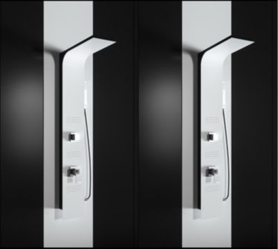 Colonne de douche hydromassage en aluminium  verni en poudre blanche mat (frontal) et noir mat (lateral)