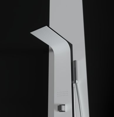 Colonne de douche hydromassage en aluminium  verni en poudre blanche mat (frontal) et noir mat (lateral)