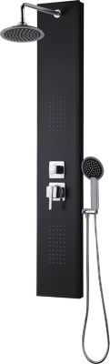 Colonne de douche hydromassante mécanique avec pommeau + douchette 1 jet + flexible, noir, Edouard Rousseau Houka
