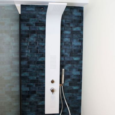 Colonne de douche hydromassante mécanique avec pommeau + douchette + flexible blanc, Essebagno Esseflat