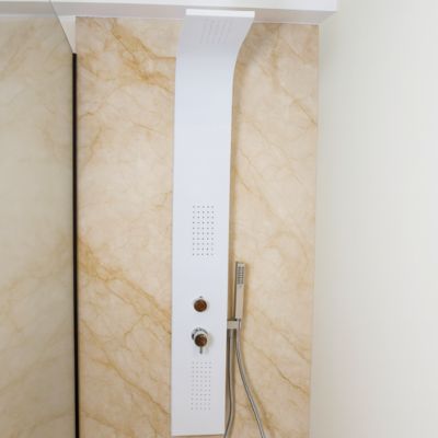 Colonne de douche hydromassante mécanique avec pommeau + douchette + flexible blanc, Essebagno Esseflat