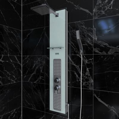 Colonne de douche hydromassante mécanique avec pommeau + douchette + flexible, blanc, Galedo Crystal