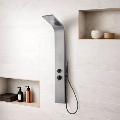 Colonne de douche hydromassante mécanique avec pommeau + douchette + flexible finition gun metal Essebagno Esseflat
