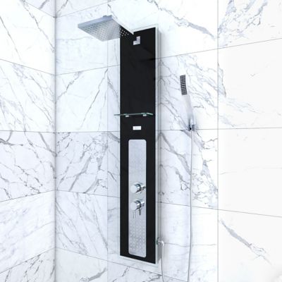 Colonne de douche hydromassante mécanique avec pommeau + douchette + flexible, noir, Galedo Crystal