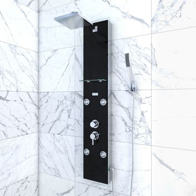 Colonne de douche hydromassante mécanique avec pommeau + douchette + flexible, noir, Galedo Glass