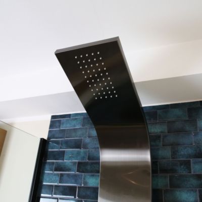 Colonne de douche hydromassante mécanique gun metal Essebagno Esseflat, avec douche de tête et douchette