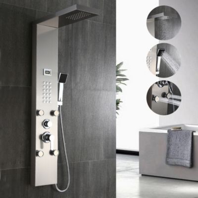 Colonne de Douche Hydromassante Panneau de douche Chromé en Inox Laiton Murale Système de Douche Digitale Multifonctionnel