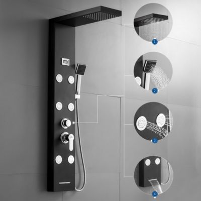 Colonne de Douche Hydromassante Panneau de douche Chromé en Inox Laiton Murale Système de Douche Digitale Multifonctionnel