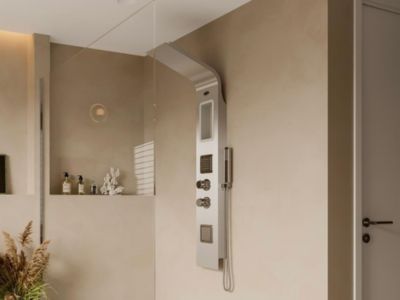 Colonne de douche hydromassante thermostatique AMANDA - avec rangement - 22x145 cm