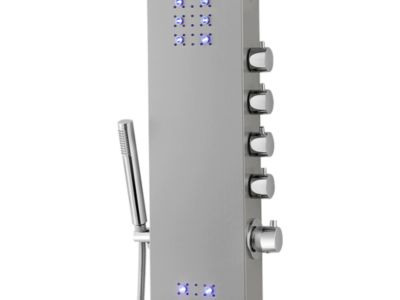 Colonne de douche hydromassante thermostatique à leds et bluetooth - L20 x H165 cm - Argenté - CHAKRA V