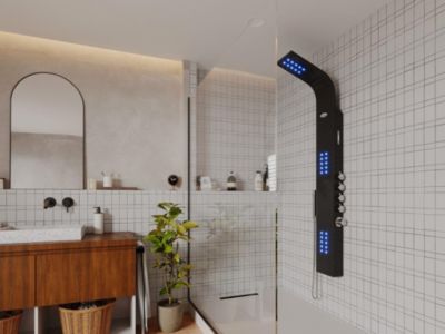 Colonne de douche hydromassante thermostatique à leds et bluetooth - L20 x H165 cm - Noir - CHAKRA V