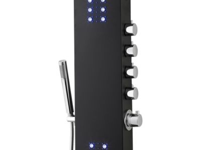 Colonne de douche hydromassante thermostatique à leds et bluetooth - L20 x H165 cm - Noir - CHAKRA V