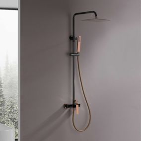 Colonne de douche mécanique avec barre extensible SKY BATH noir cristal et or rose PVD série INFINITE